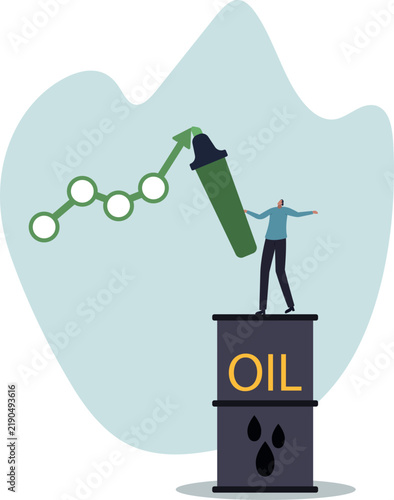 A graph of rising oil prices. An analyst draws a graph with a marker.life and employment of people.flat design.