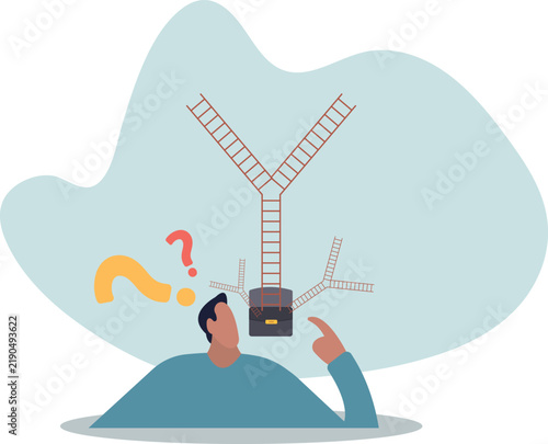 Stairs with different directions. Path choice concept.life and employment of people.flat design.