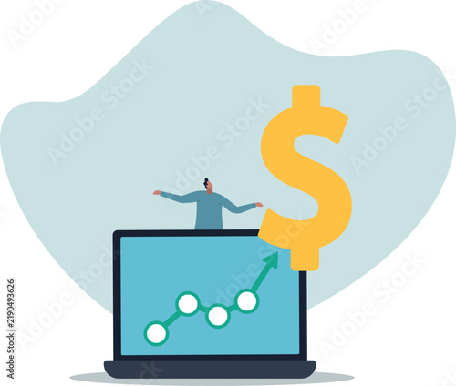 The analyst sits at the monitor and looks at the chart.life and employment of people.flat design.