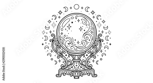 Magical Crystal Ball Fortune Telling Line Art Illustration