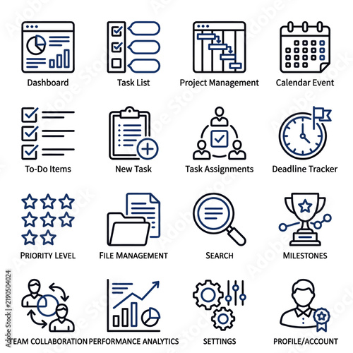 Team Collaboration and Performance Analytics Icons Set.