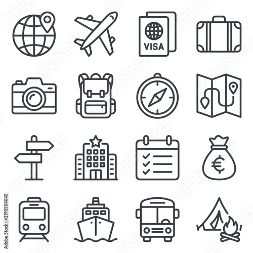Travel and Adventure Items Including Backpack Camera and Map.