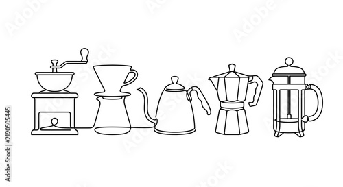 Continuous Line Drawing of Coffee Brewing Equipment