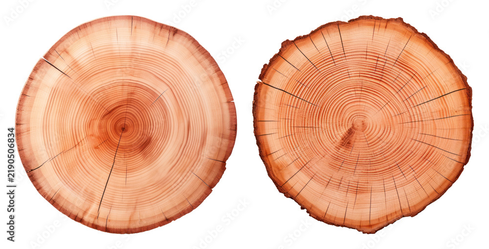 Obraz premium PNG Cross-section of tree trunks showing growth rings on transparent background