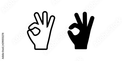 Two hand gesture icons showing the ok sign, one in outline style and one in solid black silhouette