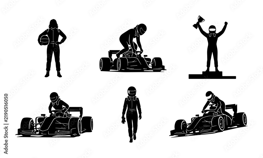 Obraz premium Black formula 1 racing driver silhouettes, motorsport and victory