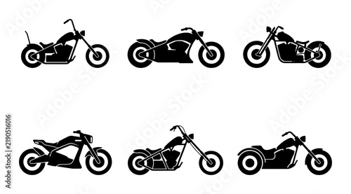 Obraz na płótnie Black motorcycle silhouettes, chopper and cruiser styles, transport