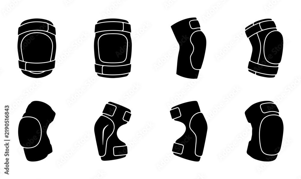 Obraz premium Black knee and elbow protection pads silhouettes, graphic design