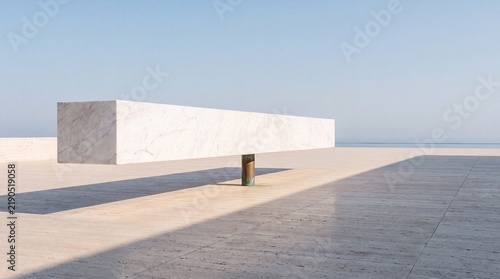 Canvastavla White Marble Cantilever Beam Balanced in Equilibrium on Narrow Bronze Fulcrum