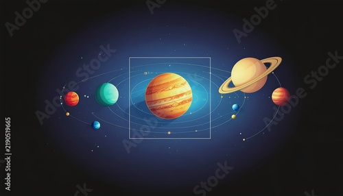 Discover the vastness of the solar system with a vibrant display of planets and a glowing star near a digital interface for educational or astronomical content