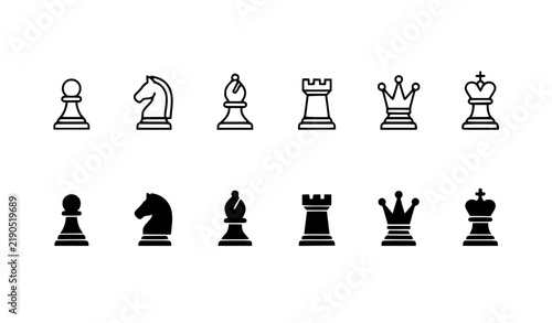 Foto Stylized Chess Piece Icon Set – King Queen Rook Bishop Knight and Pawn Outline V