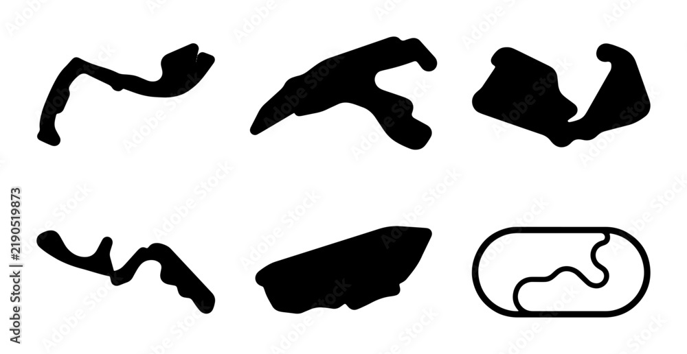 Obraz premium Black racing circuit outlines, track map silhouettes, sport and