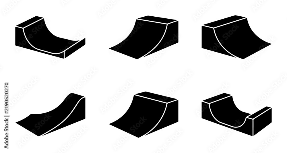 Obraz premium Black ramps and obstacles for extreme sports, isometric icon set