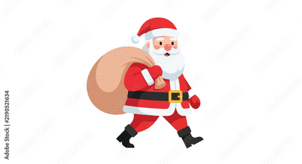 Fototapeta premium Cartoon Santa Claus Character Carrying A Sack Of Christmas Gifts.