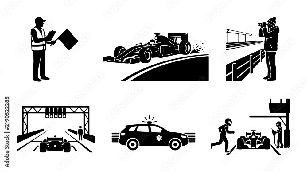 Obraz premium Black and white racing icons, speed, sport and competition