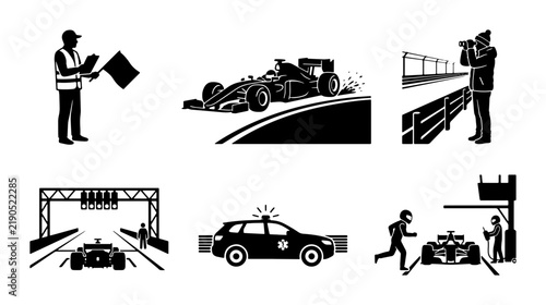 фотографія Black and white racing icons, speed, sport and competition
