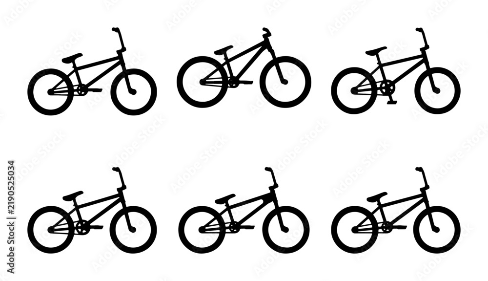 Obraz premium Black silhouette BMX bikes collection, bicycle icons for sport and