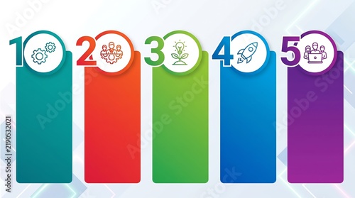 Five step infographic template with colorful vertical banners