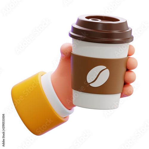 hand holding coffee cup 3d icon illustration