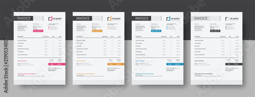 Clean invoice template design. Invoice Design Template. Simple Invoice Layout. Minimal Invoice Layout. Bill payment, Price receipt, Invoice bill, Bill Receipt and payment agreement. Invoice Set.