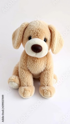 Soft, cuddly stuffed dog with floppy ears on a clean white background, stuffed dog, cute