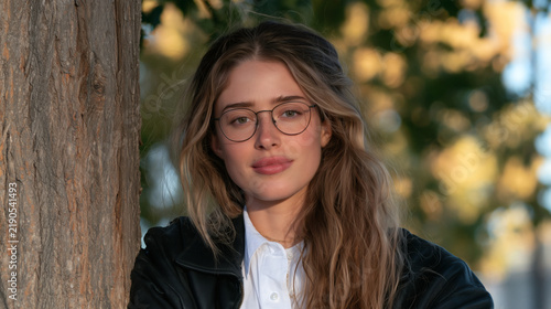 Retrato de mujer rubia con gafas