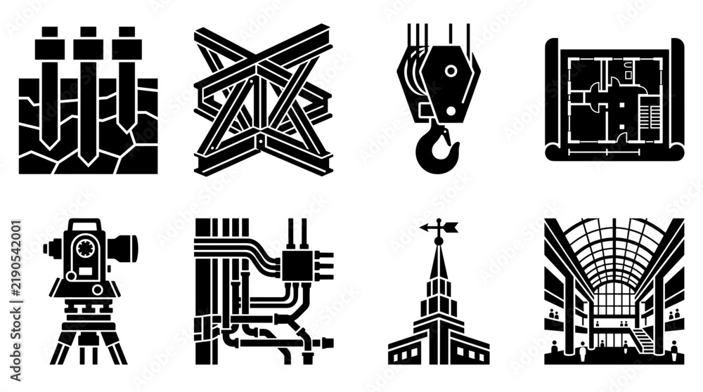 Fototapeta premium Industrial engineering and architecture icons.