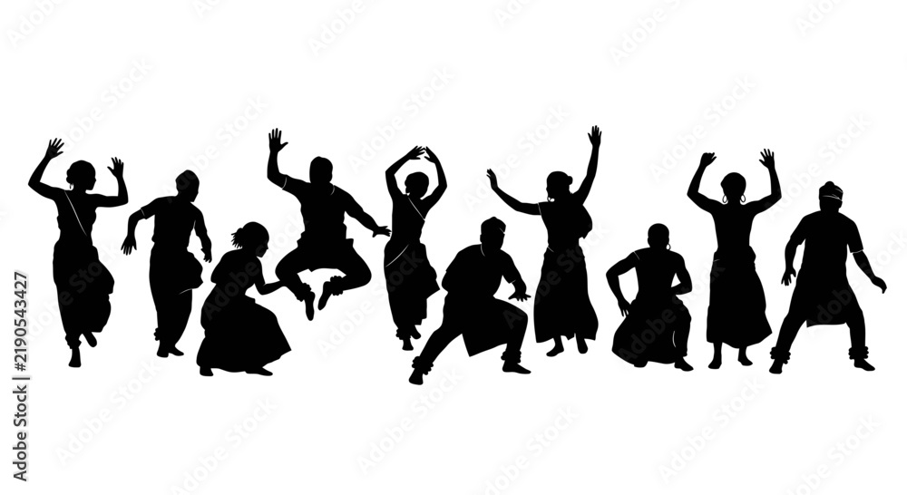 Fototapeta premium Indian Folk Dance Silhouette Group
