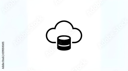 Minimalist black and white cloud database icon representing cloud storage, data management, and digital technology.
