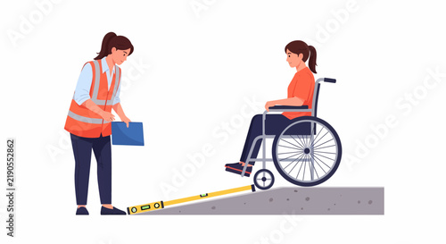 Foto Female Accessibility Assessor Measuring Ramp Slope