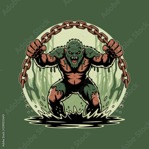 Принти на полотні Muscular green monster breaking free chains.
