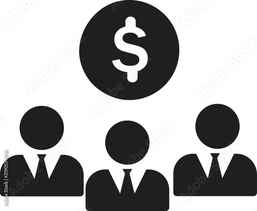 Flat vector icon representing a team of business professionals with dollar sign