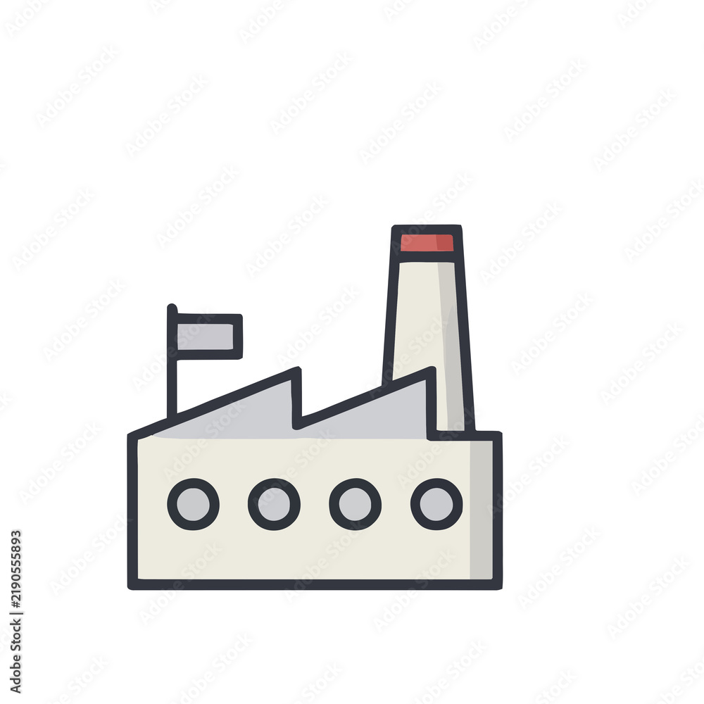 Obraz premium Illustration of a factory building with chimney and flag