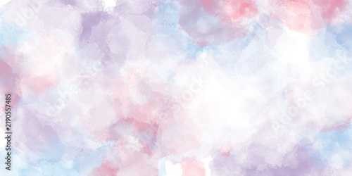 Abstract full-frame watercolor background featuring soft purple, pink, and light blue brush strokes.