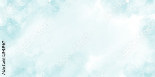 Light aqua blue watercolor border background framing a white blank center.
