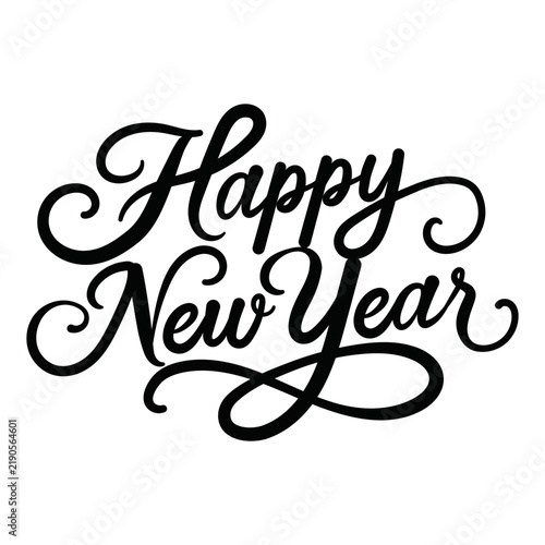 Calligraphic new year greeting with swirling flourishes and elegant script on a white background calligraphy flourish text typography handwriting cursive.