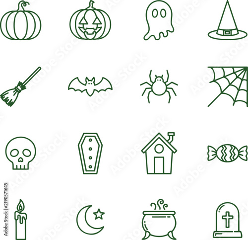 Halloween Line Icon Set for Spooky Holiday Design Elements