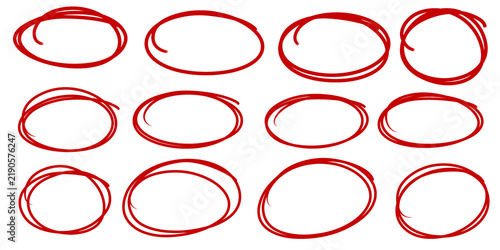 Circle frame set. Red highlighter circle on white background. Brush highlight text circles deign.