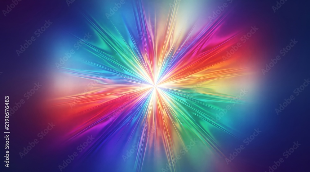 Obraz premium Iridescent foil texture gradient in rainbow multicolor tones, with a radial burst pattern, abstract holographic background wallpaper