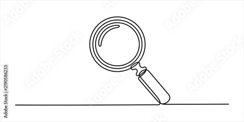 Continuous single line drawing of a magnifying glass tool for research and discovery