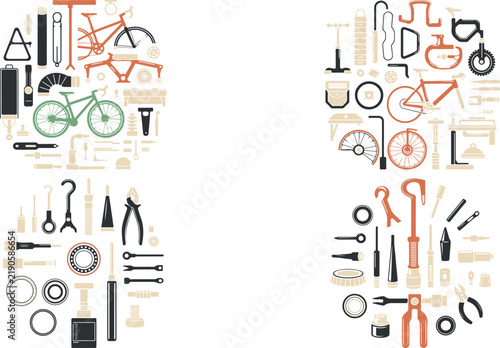 Comprehensive collection of bicycle repair tools spare parts and accessories for maintenance and fixing in a organized manner