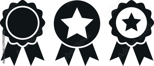 Obraz na płótnie A collection of three elegant black award ribbons each featuring a unique symbol