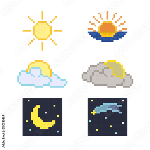 SUN MOON DAY NIGHT WEATHER PIXEL ART