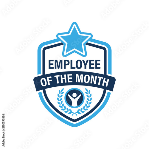 Blue employee of the month award shield for staff recognition in business offices.