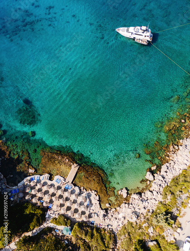 Aerial View Yacht Rocky Beach Club. Greece