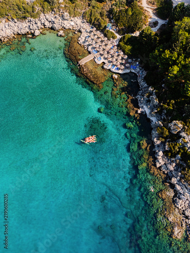 Aerial View Turquoise Cove Beach Club. Rhodes. Greece. Summer