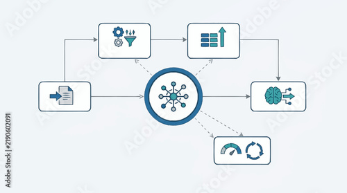 Digital Network Hub With Connected Technology Icons.