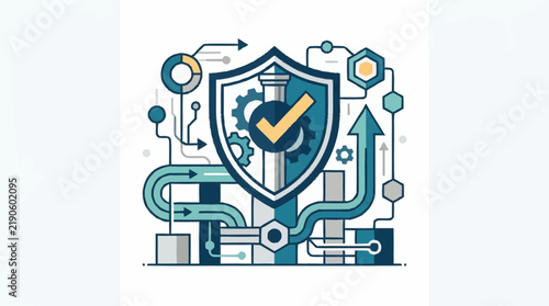 Digital Security Shield With Technology Circuit Elements.