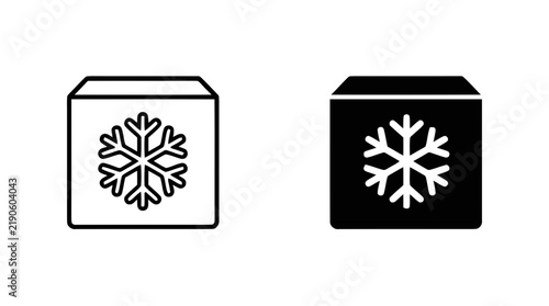 Vector illustration of snowflake inside a box icon for freezing and storage on a transparent background