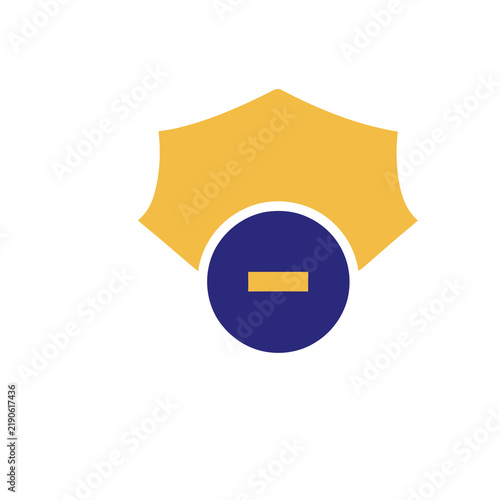 фотографія Yellow shield with blue circle and minus symbol